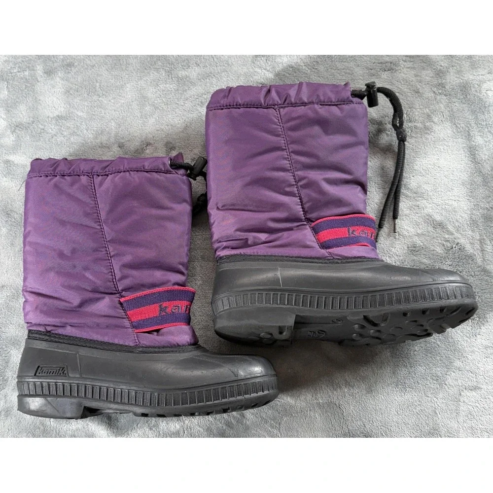 Kamik Snow Boots Youth‎ Size 4 Purple Black Waterproof Insulated Drawstring
